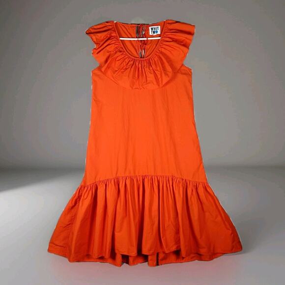 Anthropologie Dresses & Skirts - Anthropologie WHIT TWO Dress Small Orange Ruffle Poplin Flounce Pockets